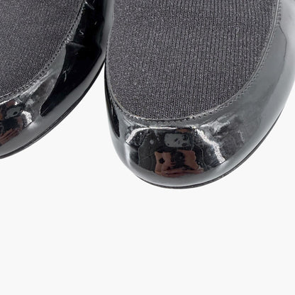 Chanel Logo Mule Flats Black Patent Glitter Size 39C
