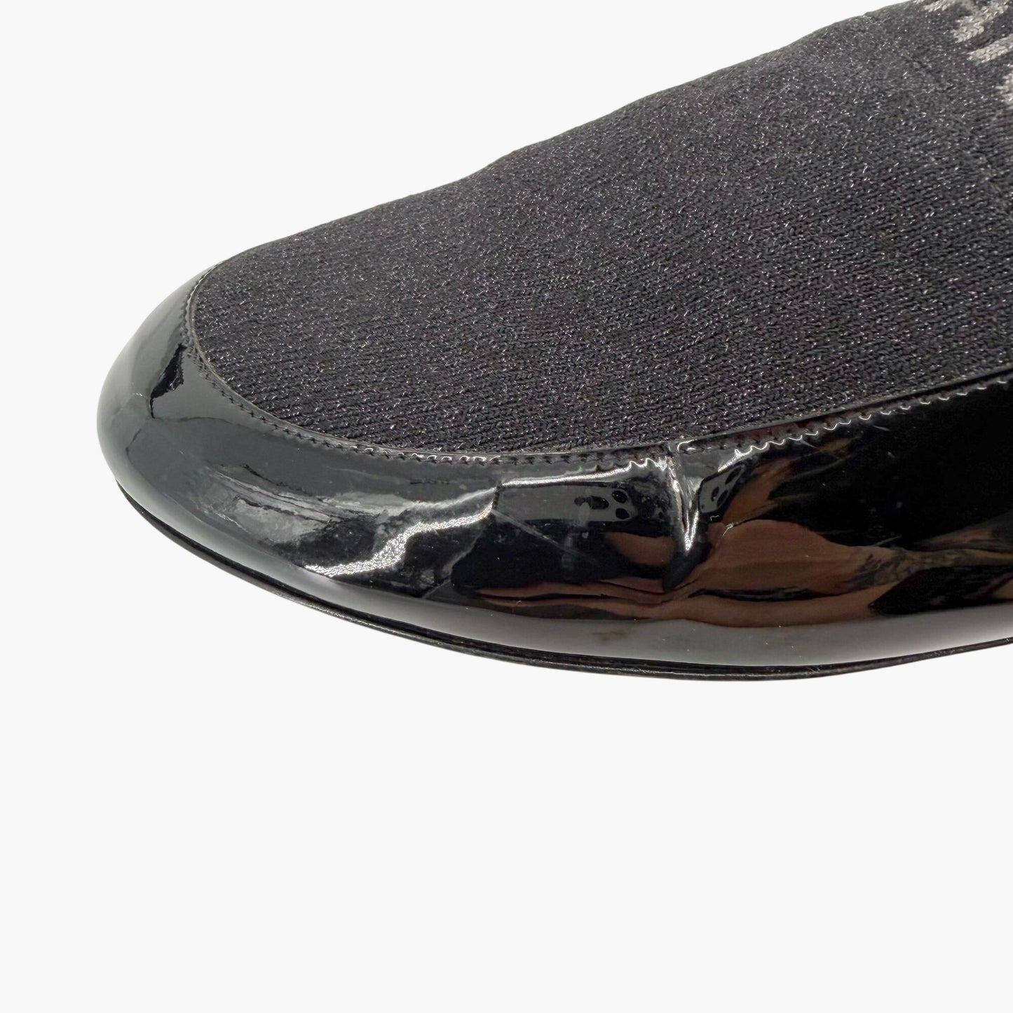 Chanel Logo Mule Flats Black Patent Glitter Size 39C