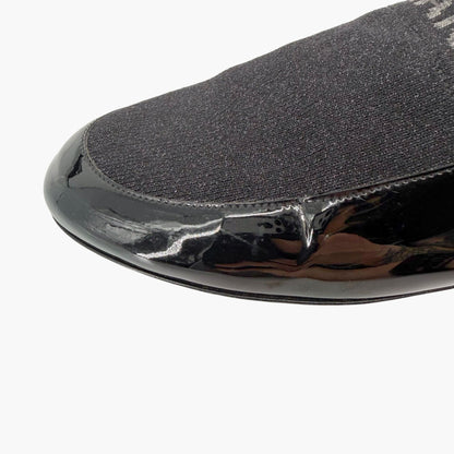 Chanel Logo Mule Flats Black Patent Glitter Size 39C