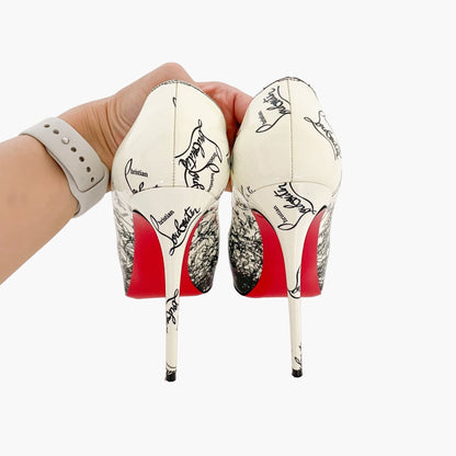 Christian Louboutin New Very Prive 120 Pumps in Ivory/Black Degraloubi Patent Size 37.5