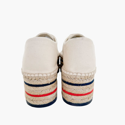 Gucci Lilibeth Lace-Up Platform Espadrille in Beige GG Web Stripe Canvas Size 39.5