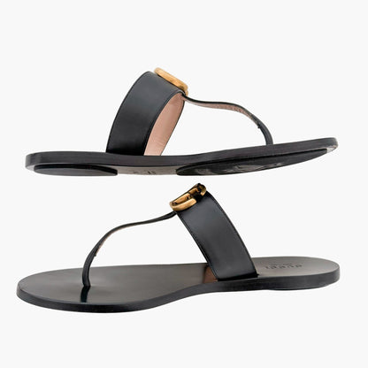 Gucci Marmont GG Thong Sandals in Black Leather Size 37.5