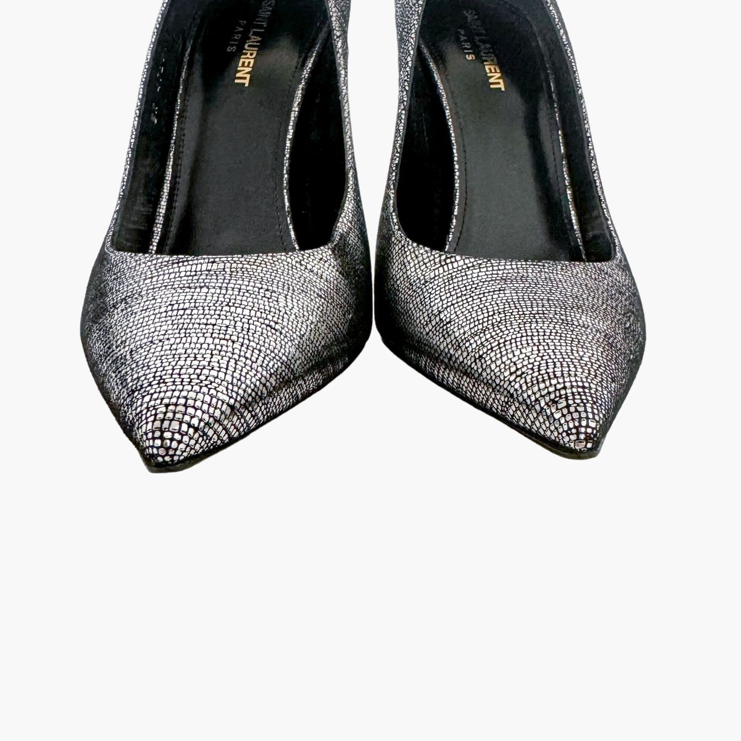 Saint Larent Opyum 110 YSL Heel Pumps in Metallic Silver Size 41