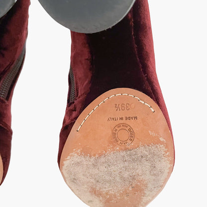 Dries van Noten Block Heel Ankle Boots in Burgundy Velvet Size 39.5