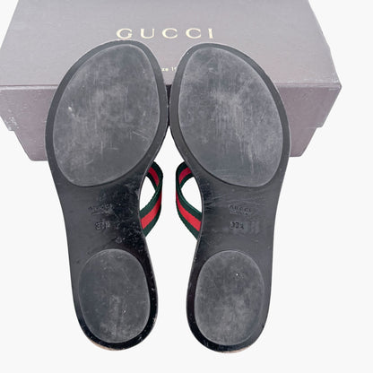 Gucci GG Web Stripe Thong Sandals in Black Size 37.5