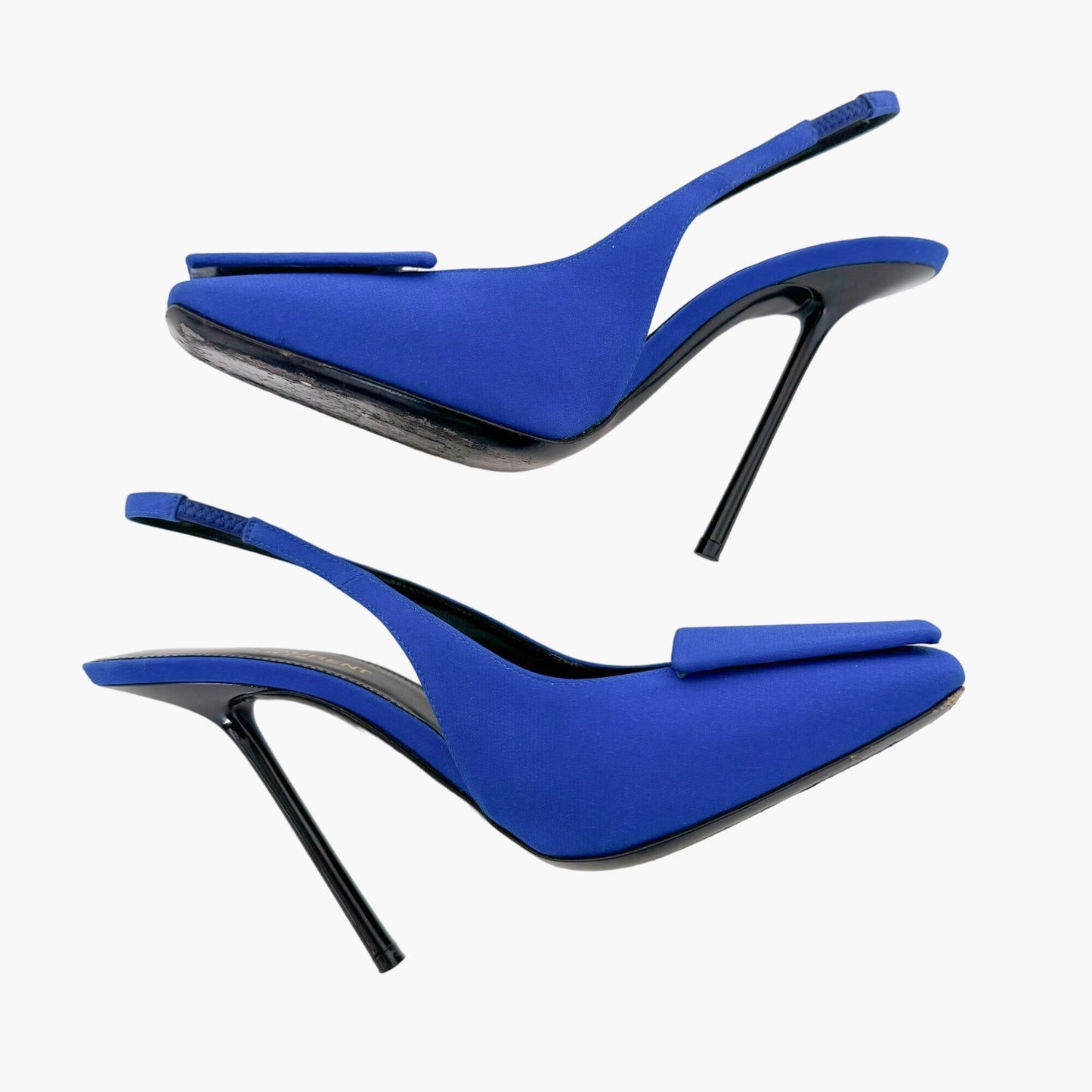 Saint Laurent Maxine Slingback Pumps in Blue Crepe De Chine Size 37.5