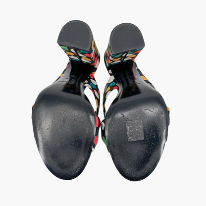 Saint Laurent Bianca 100 Mule Sandals in Black Satin with Heart Print – Size 38.5