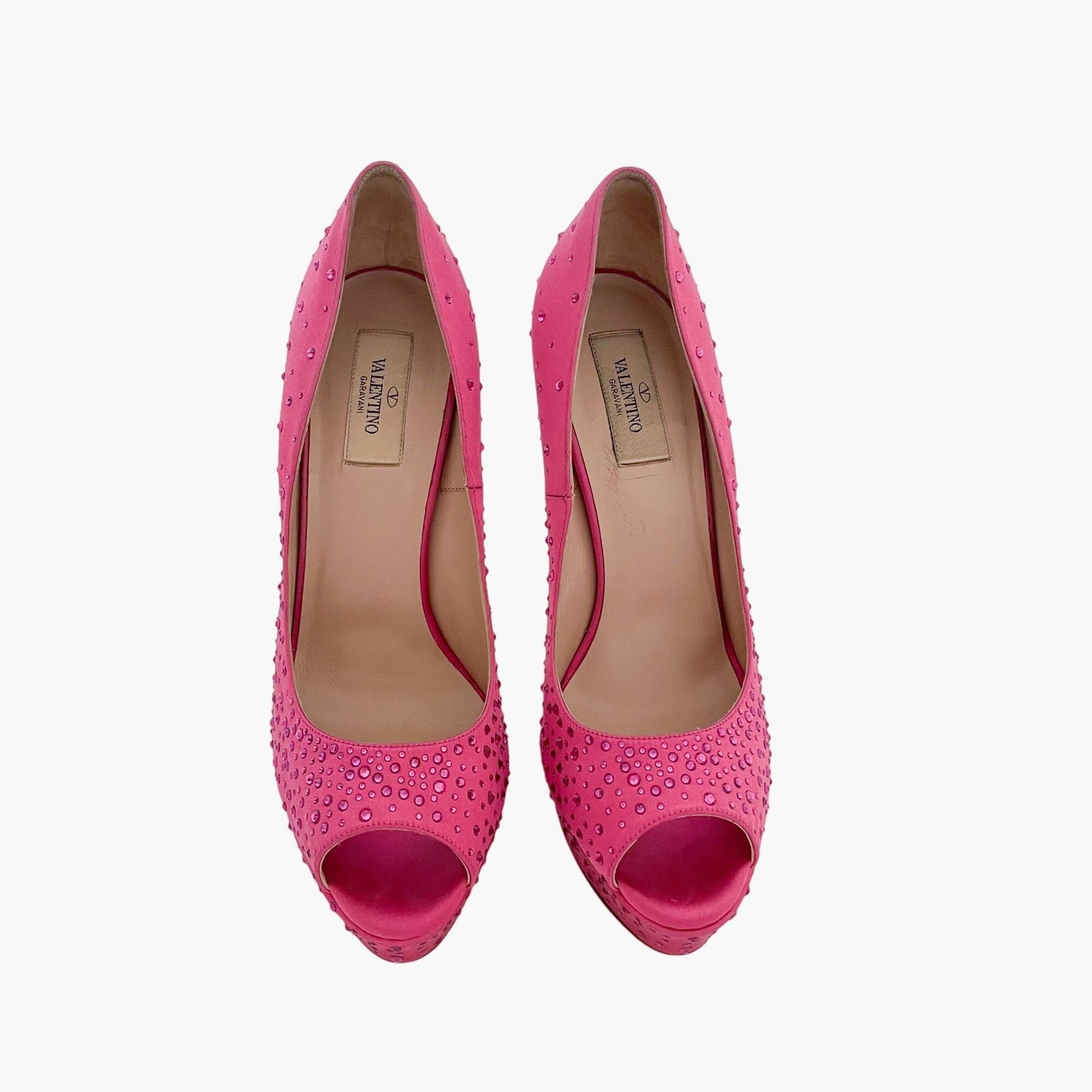 Valentino Garavani Crystal-Embellished Platform Pumps in Pink Satin Size 40