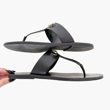 Gucci Horsebit Thong Sandals in Black Leather Size 39
