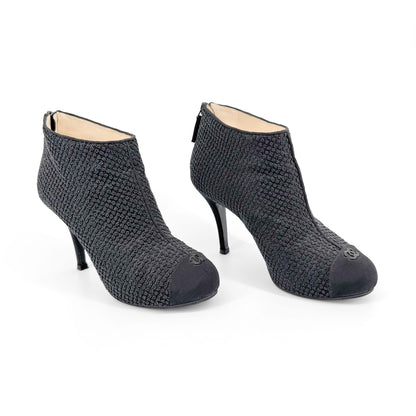 Chanel CC Cap Toe Beaded Ankle Booties in Black Size 38.5