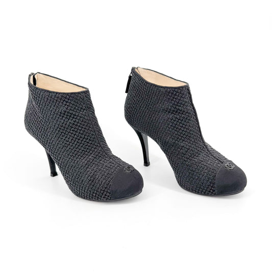 Chanel CC Cap Toe Beaded Ankle Booties in Black Size 38.5