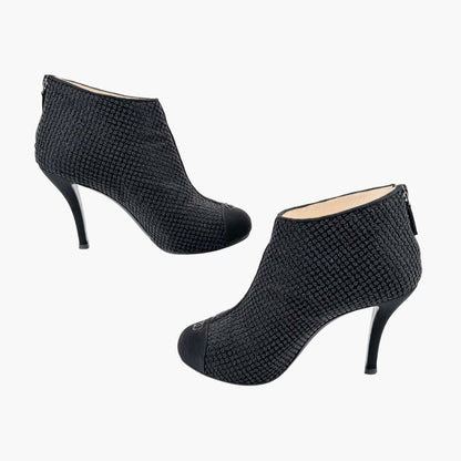 Chanel CC Cap Toe Beaded Ankle Booties in Black Size 38.5