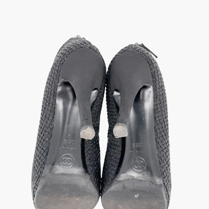 Chanel CC Cap Toe Beaded Ankle Booties in Black Size 38.5