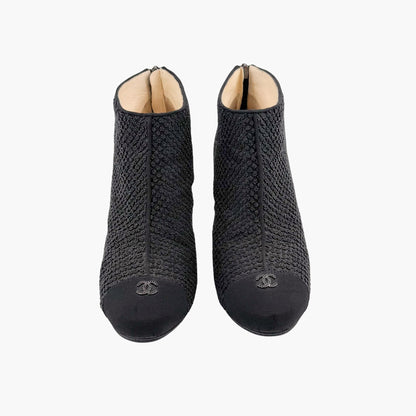 Chanel CC Cap Toe Beaded Ankle Booties in Black Size 38.5