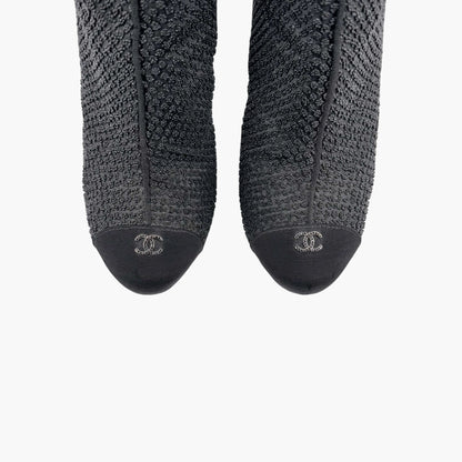 Chanel CC Cap Toe Beaded Ankle Booties in Black Size 38.5