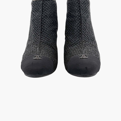 Chanel CC Cap Toe Beaded Ankle Booties in Black Size 38.5