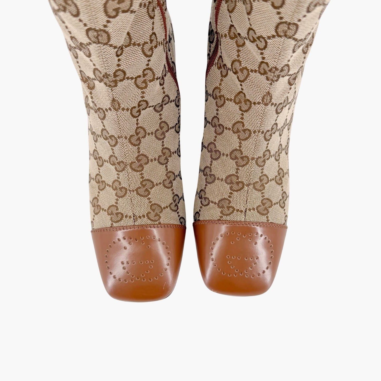 Gucci Ellis GG Knee High Riding Boots in Beige Monogram Canvas Size 38