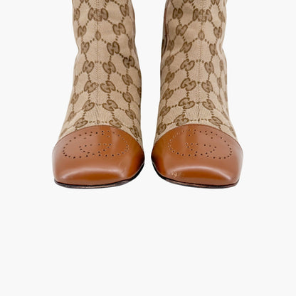 Gucci Ellis GG Knee High Riding Boots in Beige Monogram Canvas Size 38