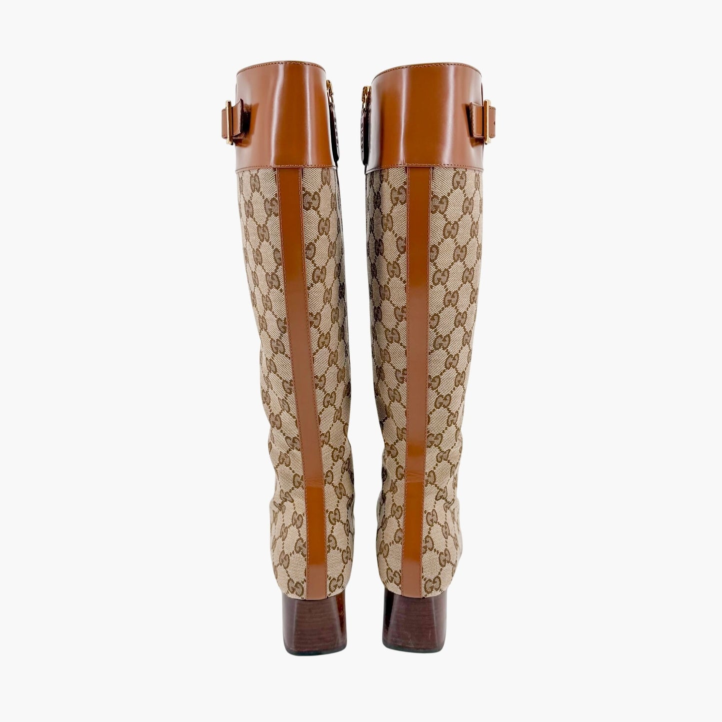 Gucci Ellis GG Knee High Riding Boots in Beige Monogram Canvas Size 38