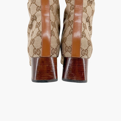 Gucci Ellis GG Knee High Riding Boots in Beige Monogram Canvas Size 38