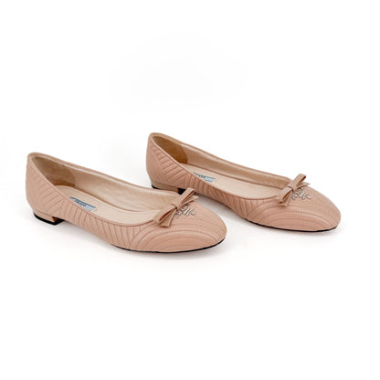 Prada Quilted Logo Ballet Flats in Beige Leather Size 38