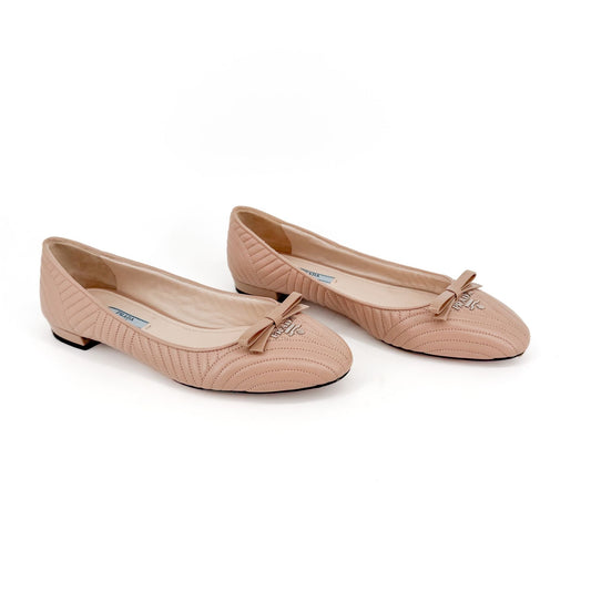 Prada Quilted Logo Ballet Flats in Beige Leather Size 38