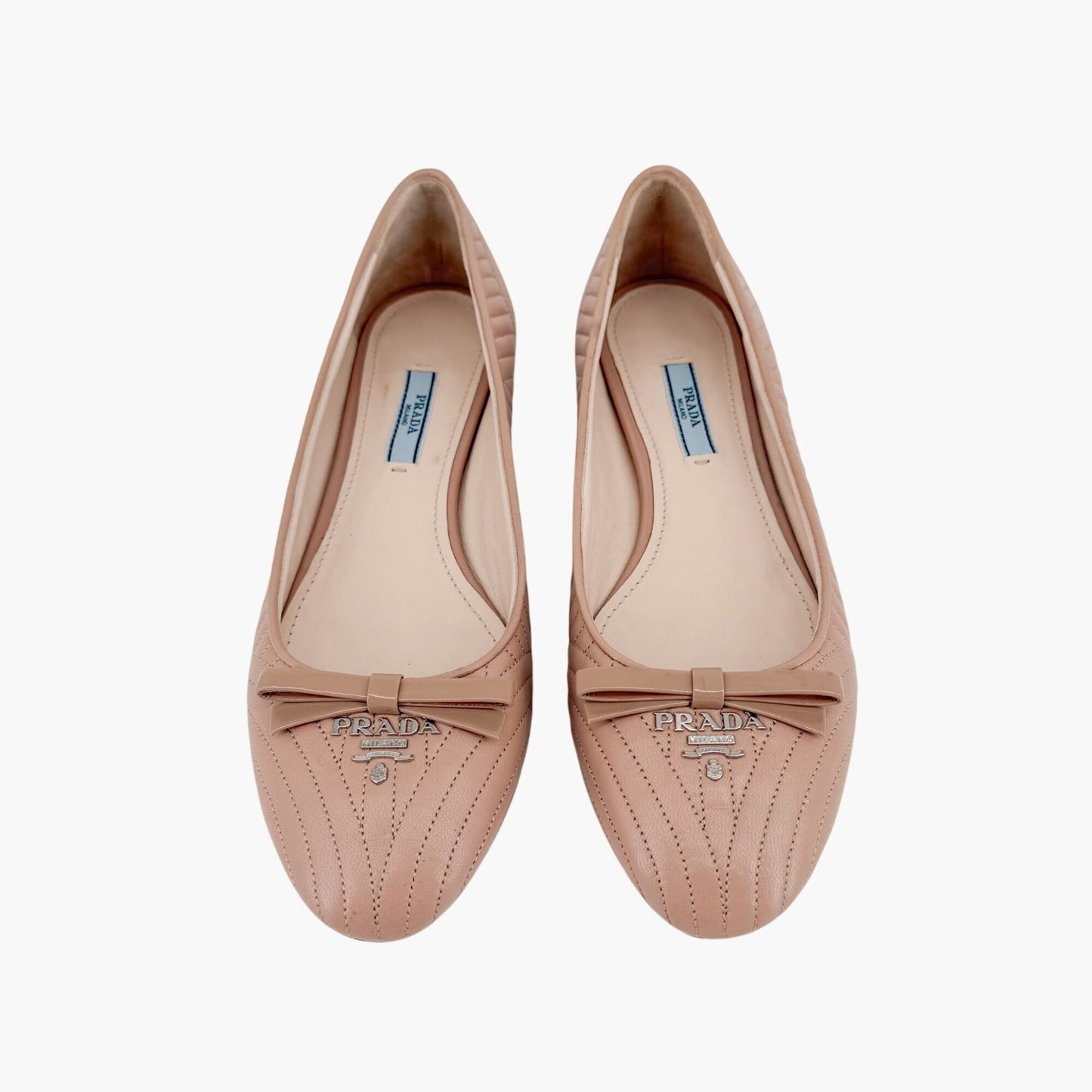 Prada Quilted Logo Ballet Flats in Beige Leather Size 38