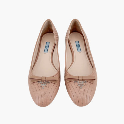 Prada Quilted Logo Ballet Flats in Beige Leather Size 38