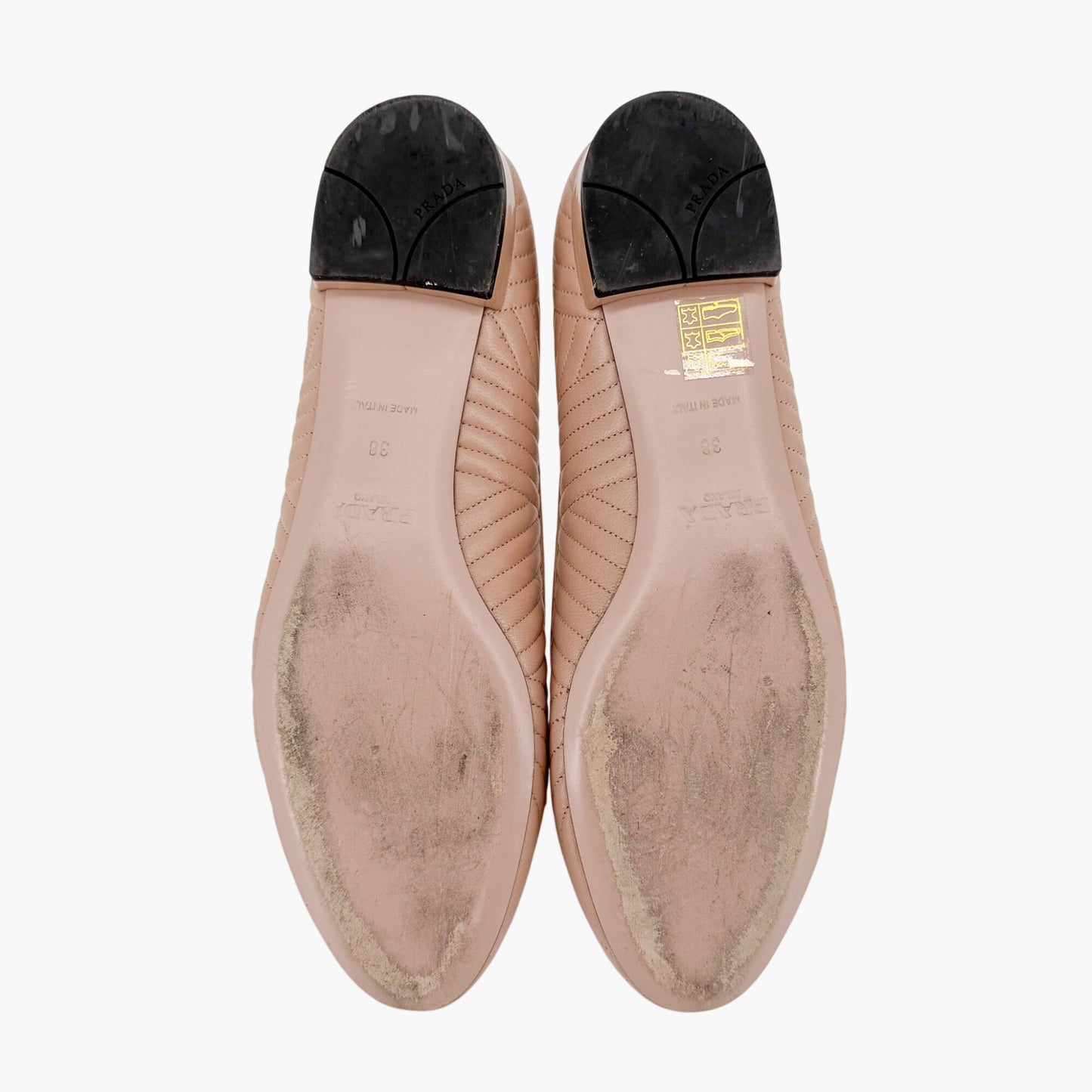 Prada Quilted Logo Ballet Flats in Beige Leather Size 38