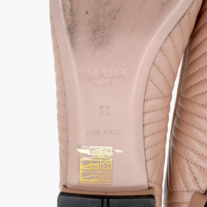 Prada Quilted Logo Ballet Flats in Beige Leather Size 38