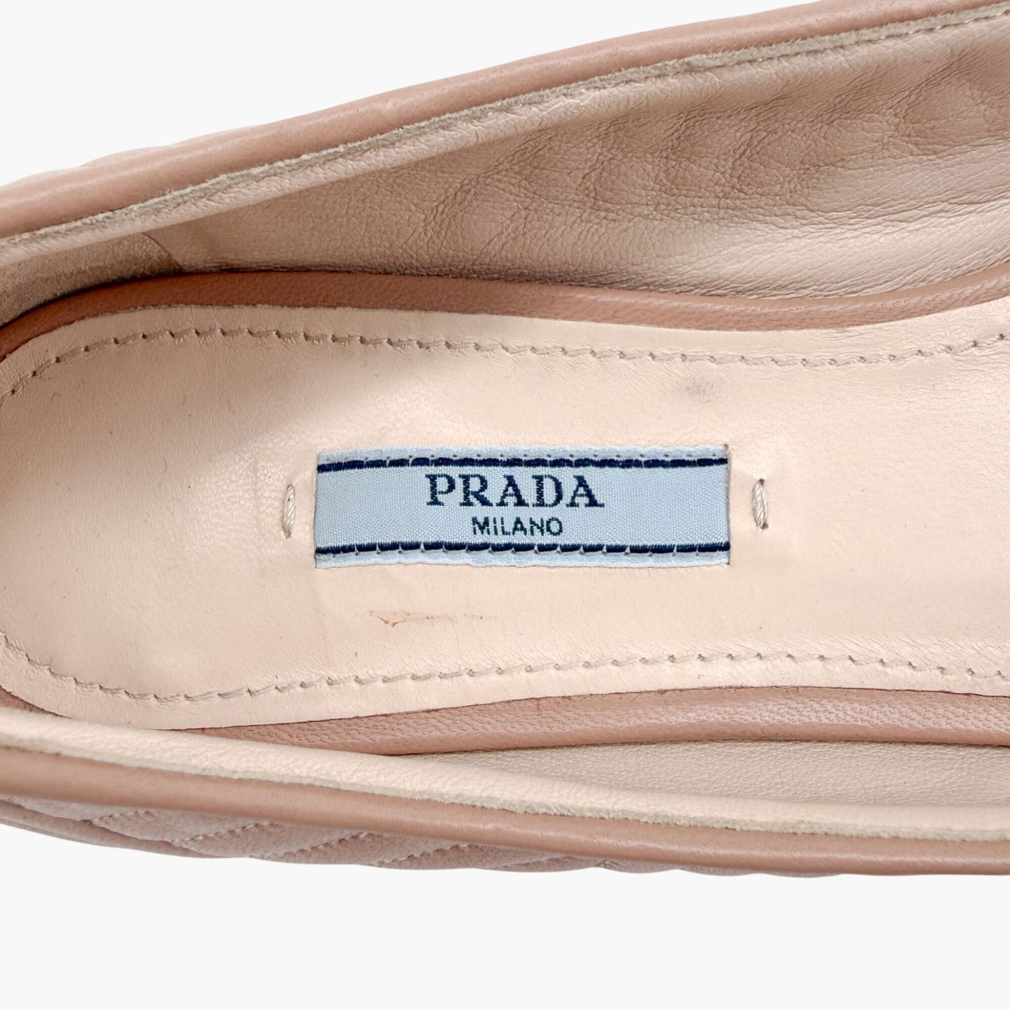 Prada Quilted Logo Ballet Flats in Beige Leather Size 38