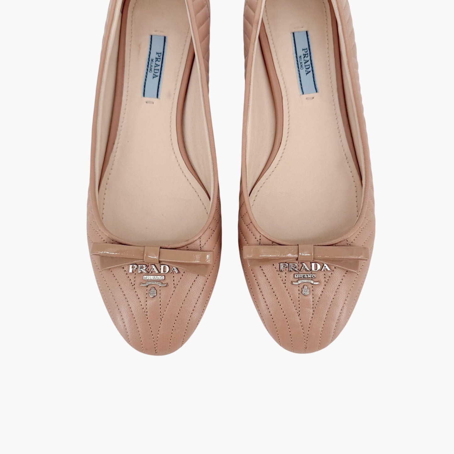 Prada Quilted Logo Ballet Flats in Beige Leather Size 38