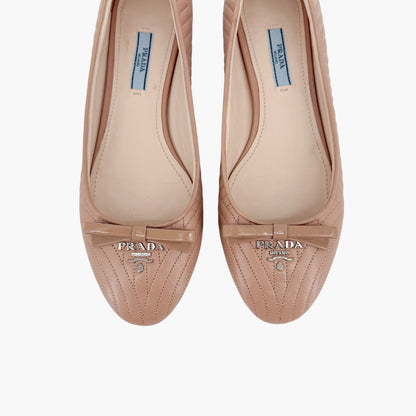 Prada Quilted Logo Ballet Flats in Beige Leather Size 38