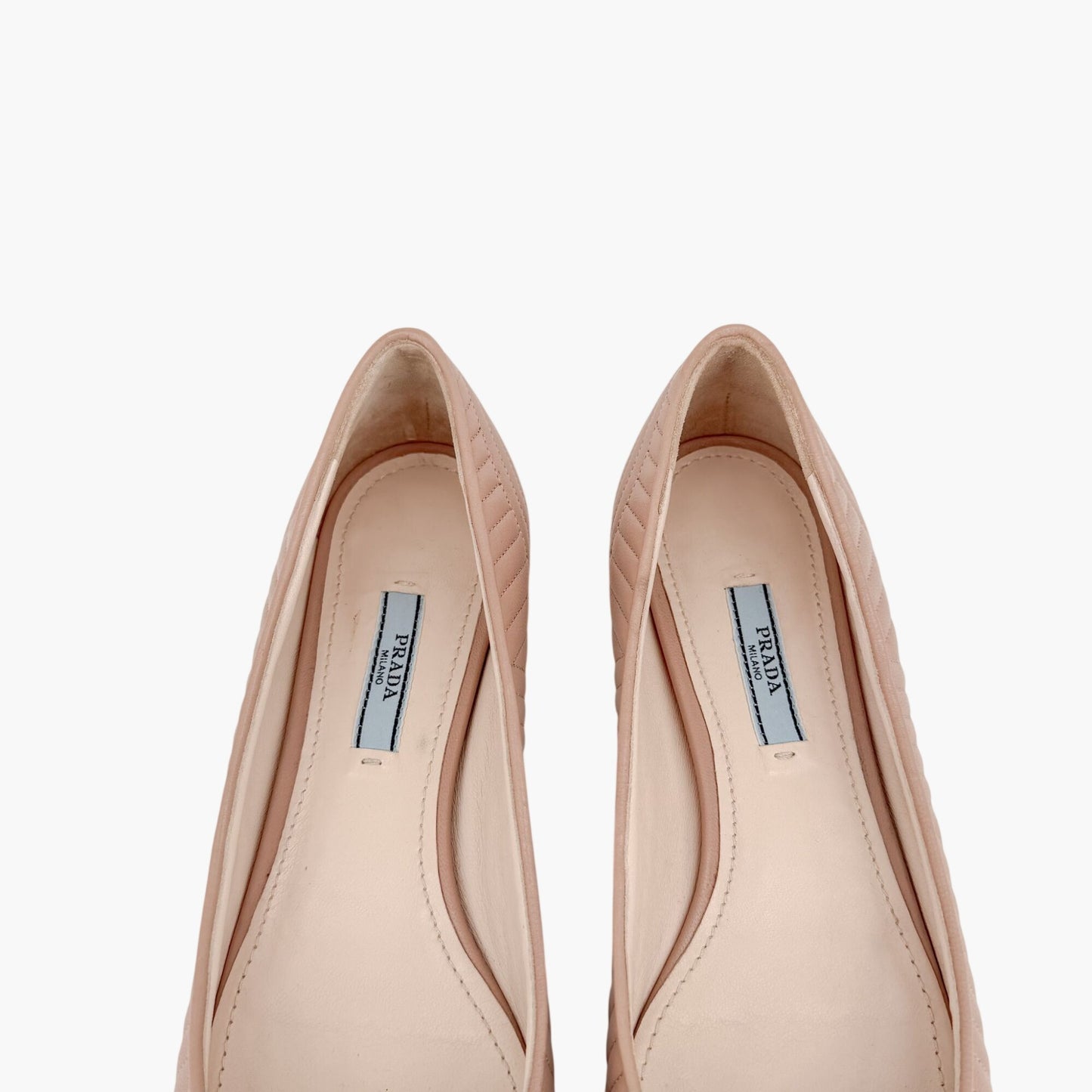 Prada Quilted Logo Ballet Flats in Beige Leather Size 38