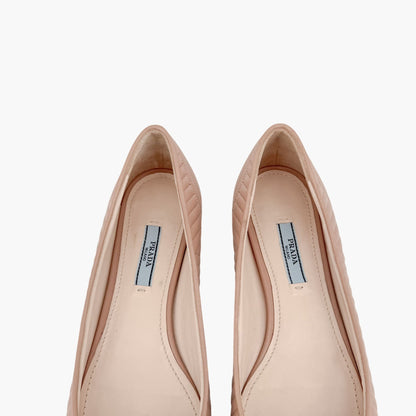 Prada Quilted Logo Ballet Flats in Beige Leather Size 38
