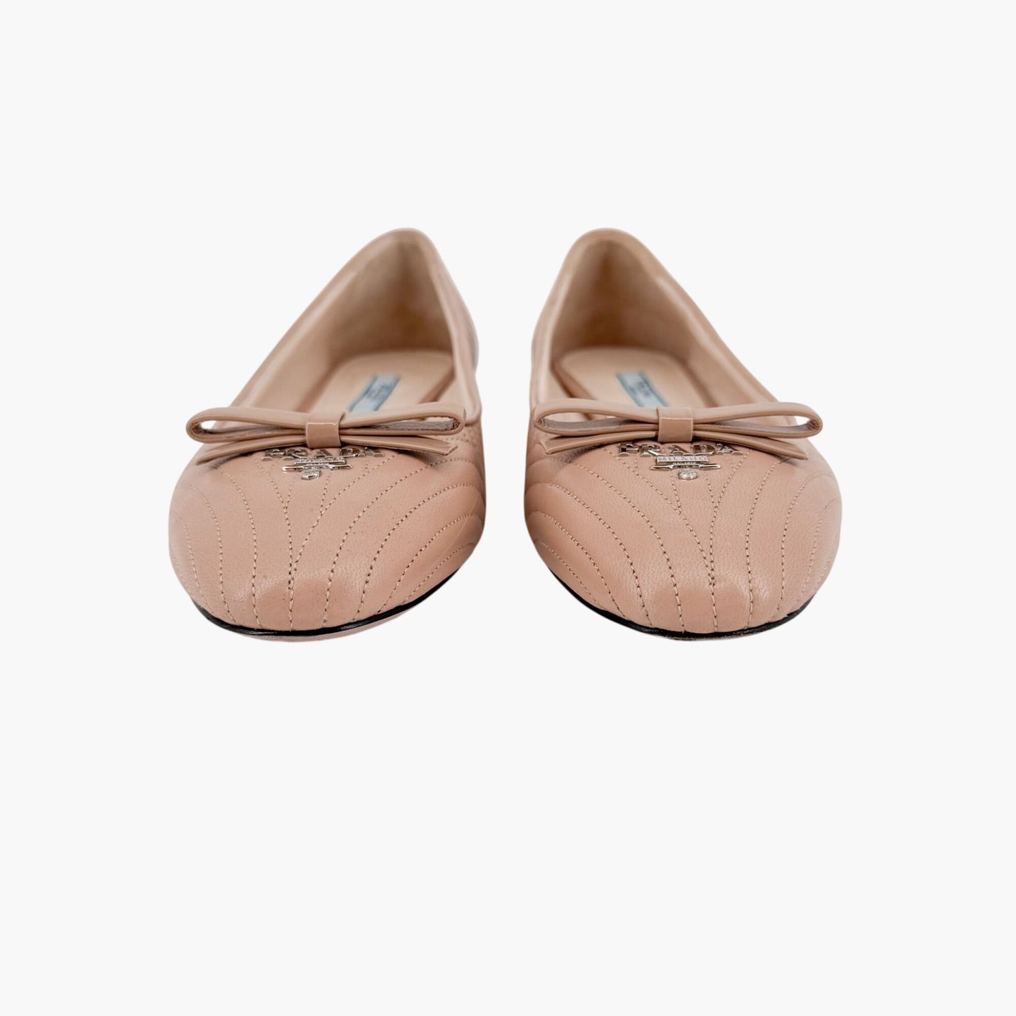 Prada Quilted Logo Ballet Flats in Beige Leather Size 38