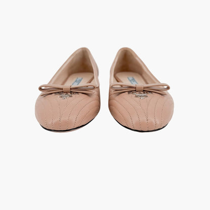 Prada Quilted Logo Ballet Flats in Beige Leather Size 38