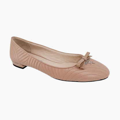 Prada Quilted Logo Ballet Flats in Beige Leather Size 38