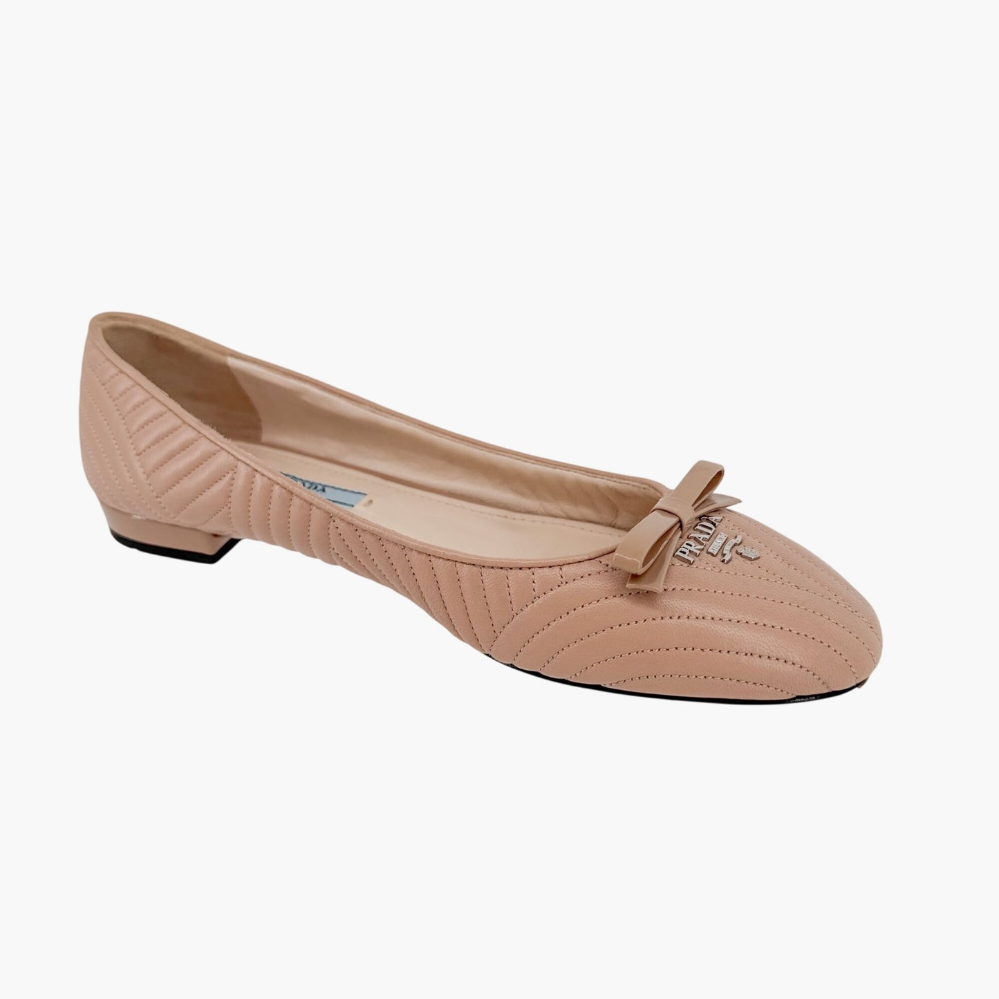 Prada Quilted Logo Ballet Flats in Beige Leather Size 38