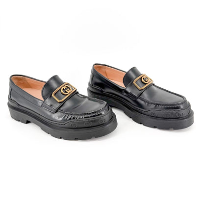 Gucci Interlocking G Platform Loafers in Black Leather Size 39