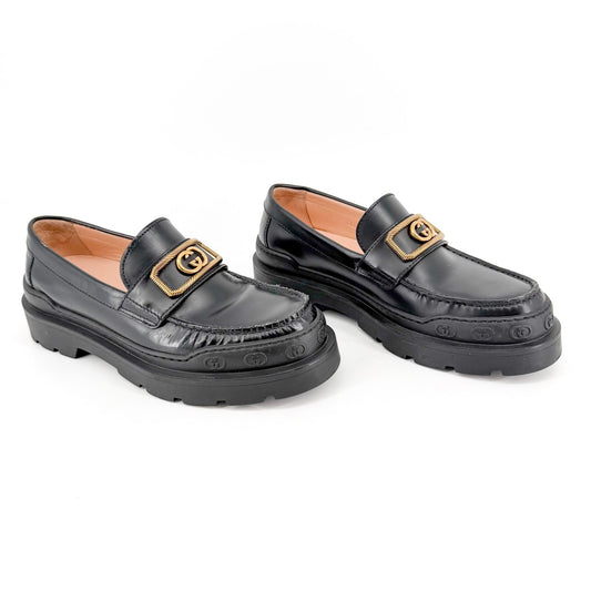 Gucci Interlocking G Platform Loafers in Black Leather Size 39