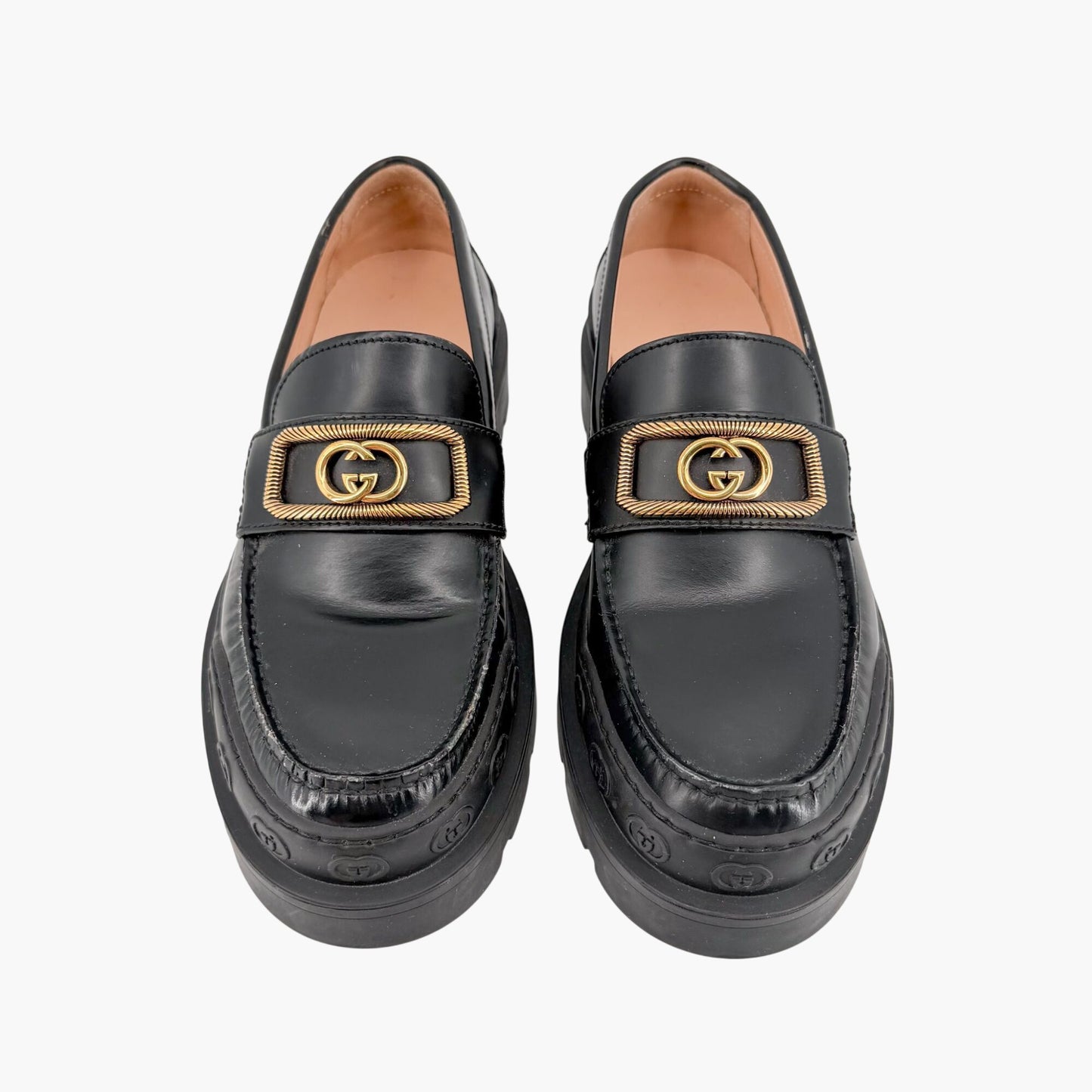 Gucci Interlocking G Platform Loafers in Black Leather Size 39