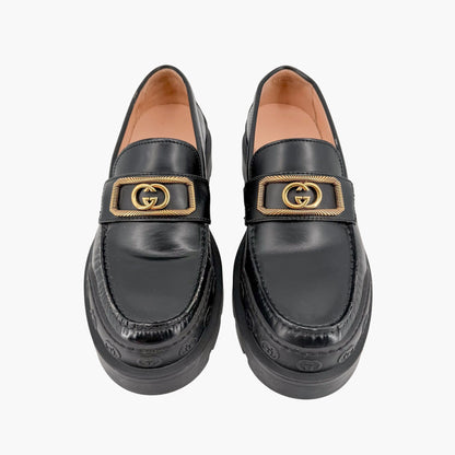 Gucci Interlocking G Platform Loafers in Black Leather Size 39