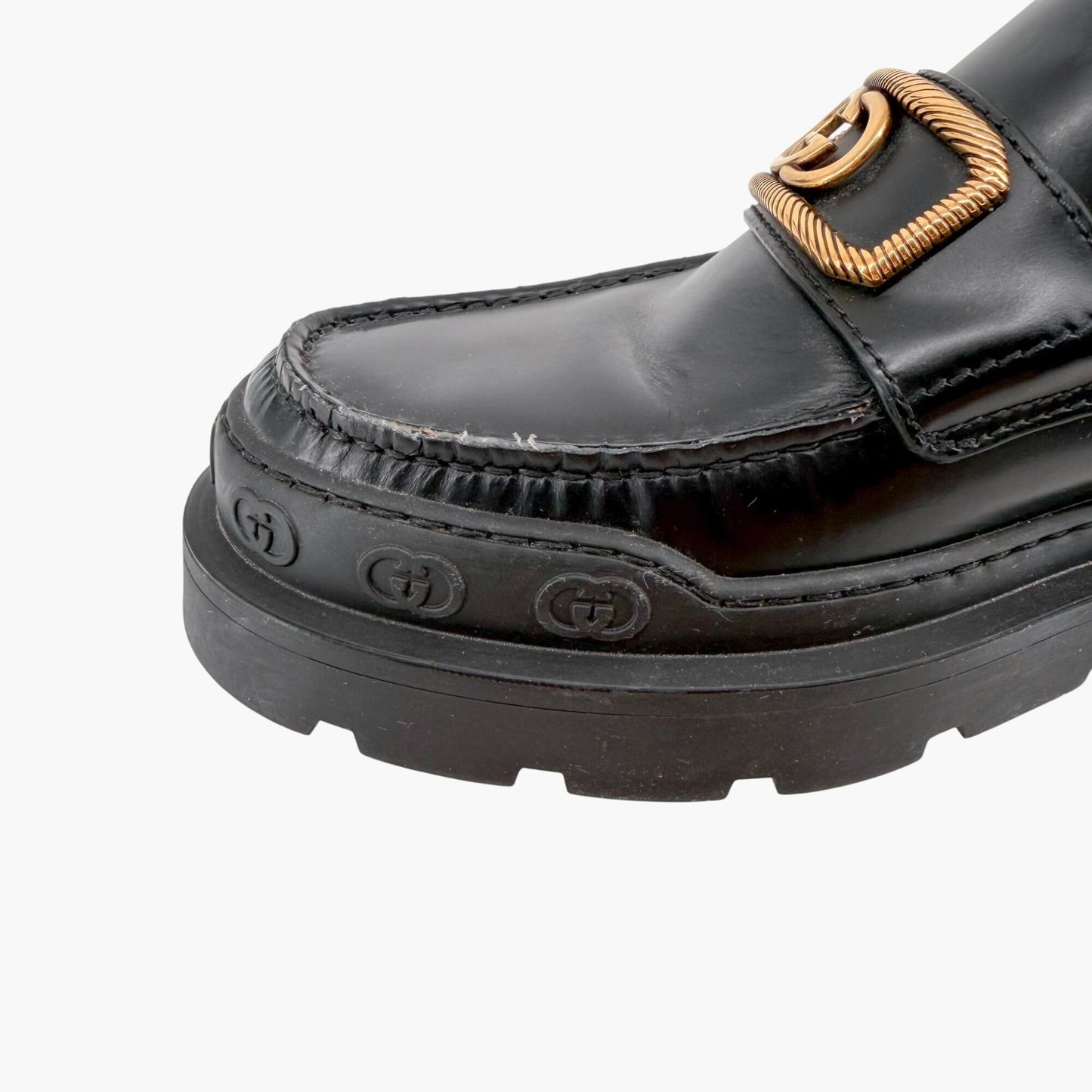 Gucci Interlocking G Platform Loafers in Black Leather Size 39