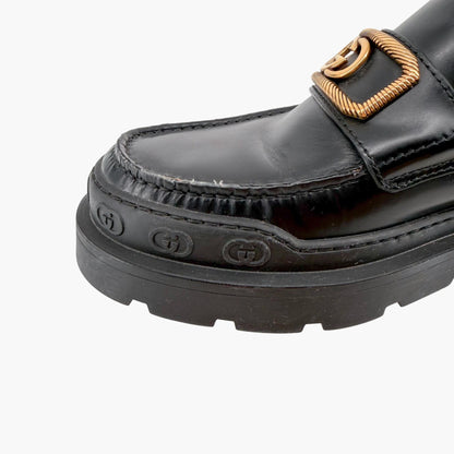 Gucci Interlocking G Platform Loafers in Black Leather Size 39