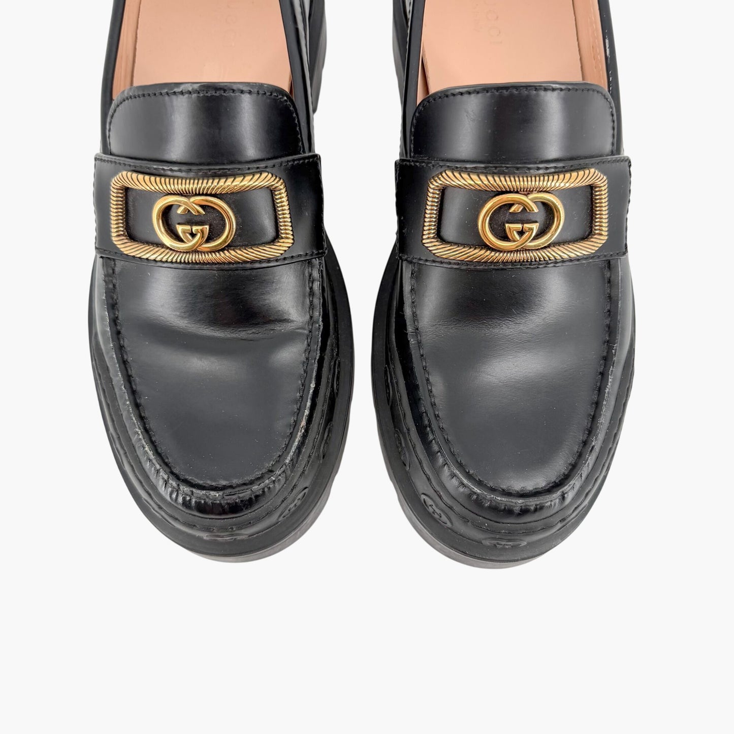 Gucci Interlocking G Platform Loafers in Black Leather Size 39