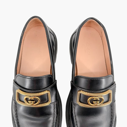 Gucci Interlocking G Platform Loafers in Black Leather Size 39