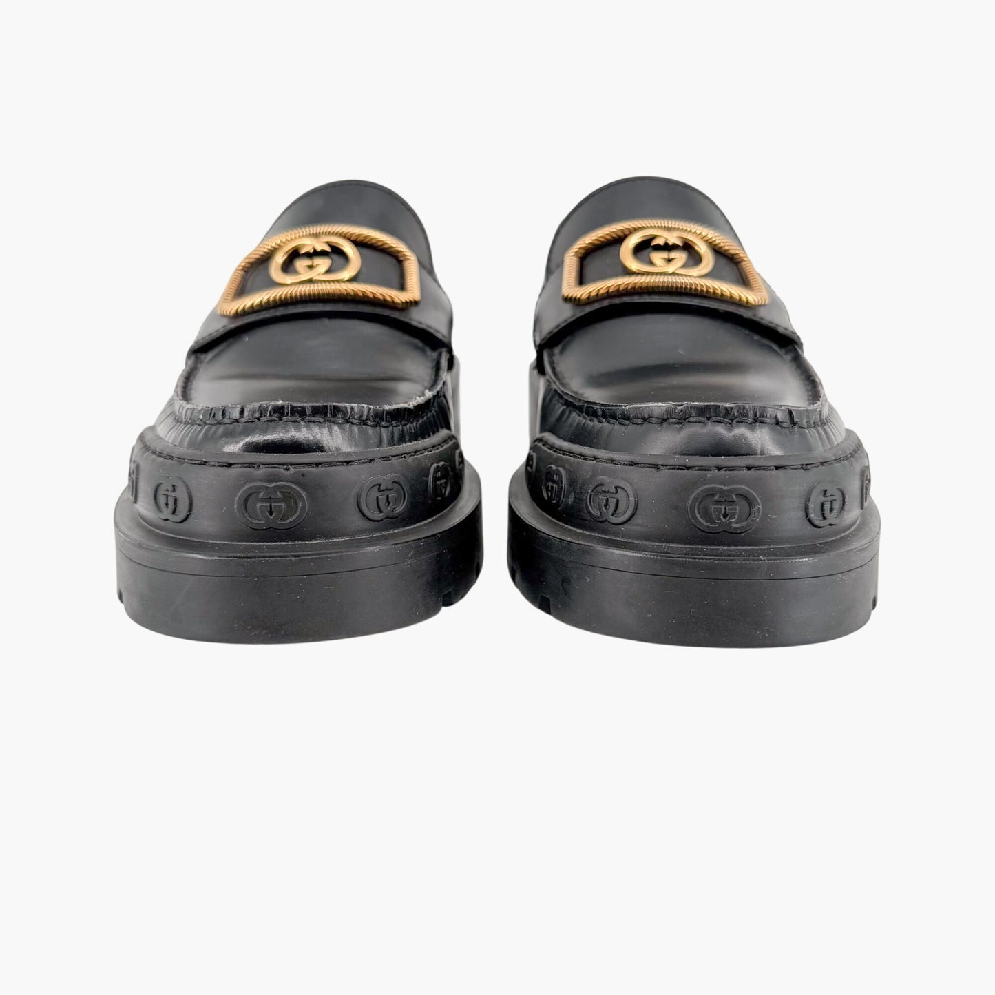 Gucci Interlocking G Platform Loafers in Black Leather Size 39