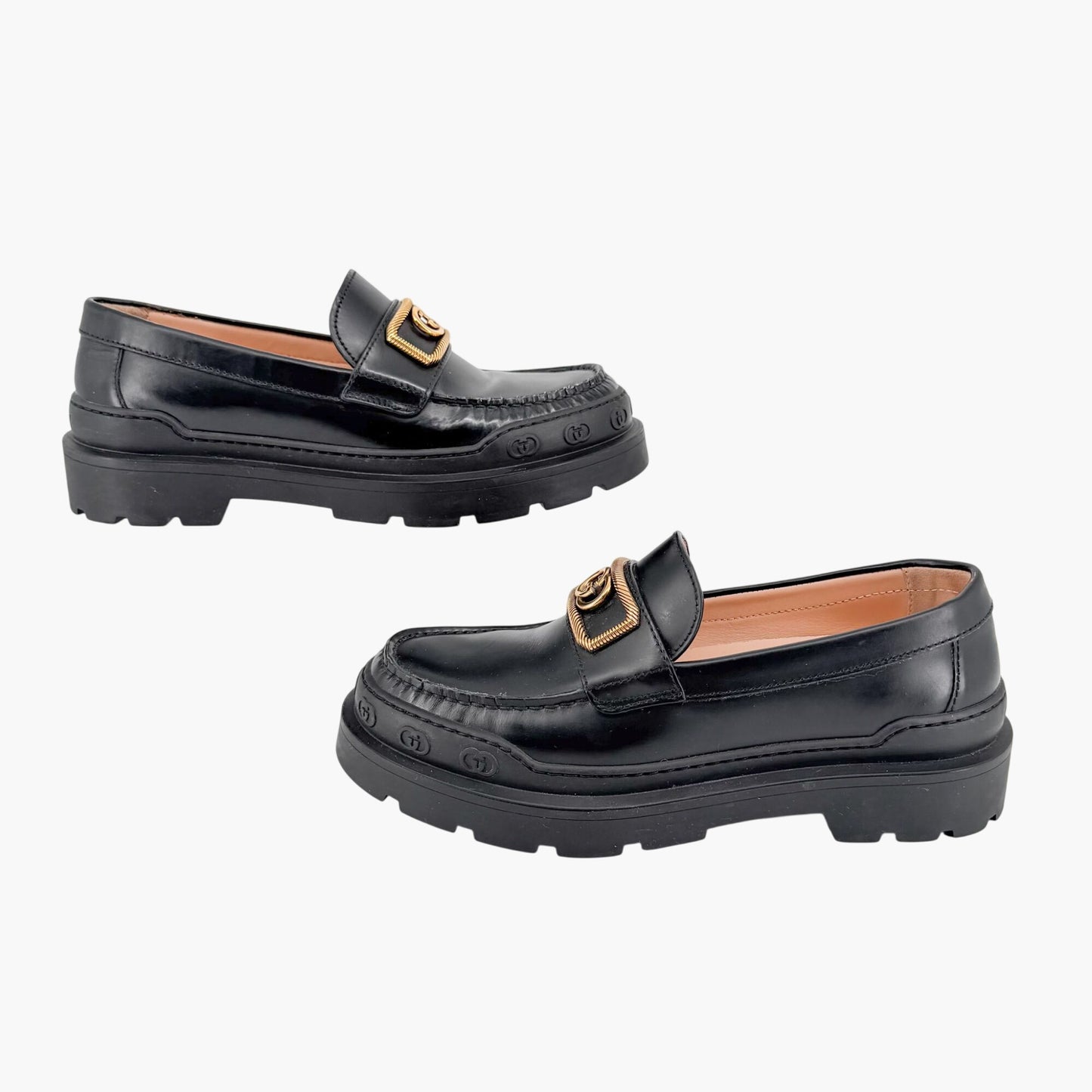 Gucci Interlocking G Platform Loafers in Black Leather Size 39
