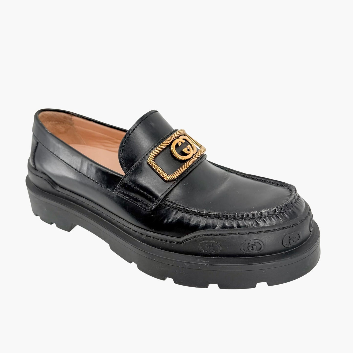 Gucci Interlocking G Platform Loafers in Black Leather Size 39